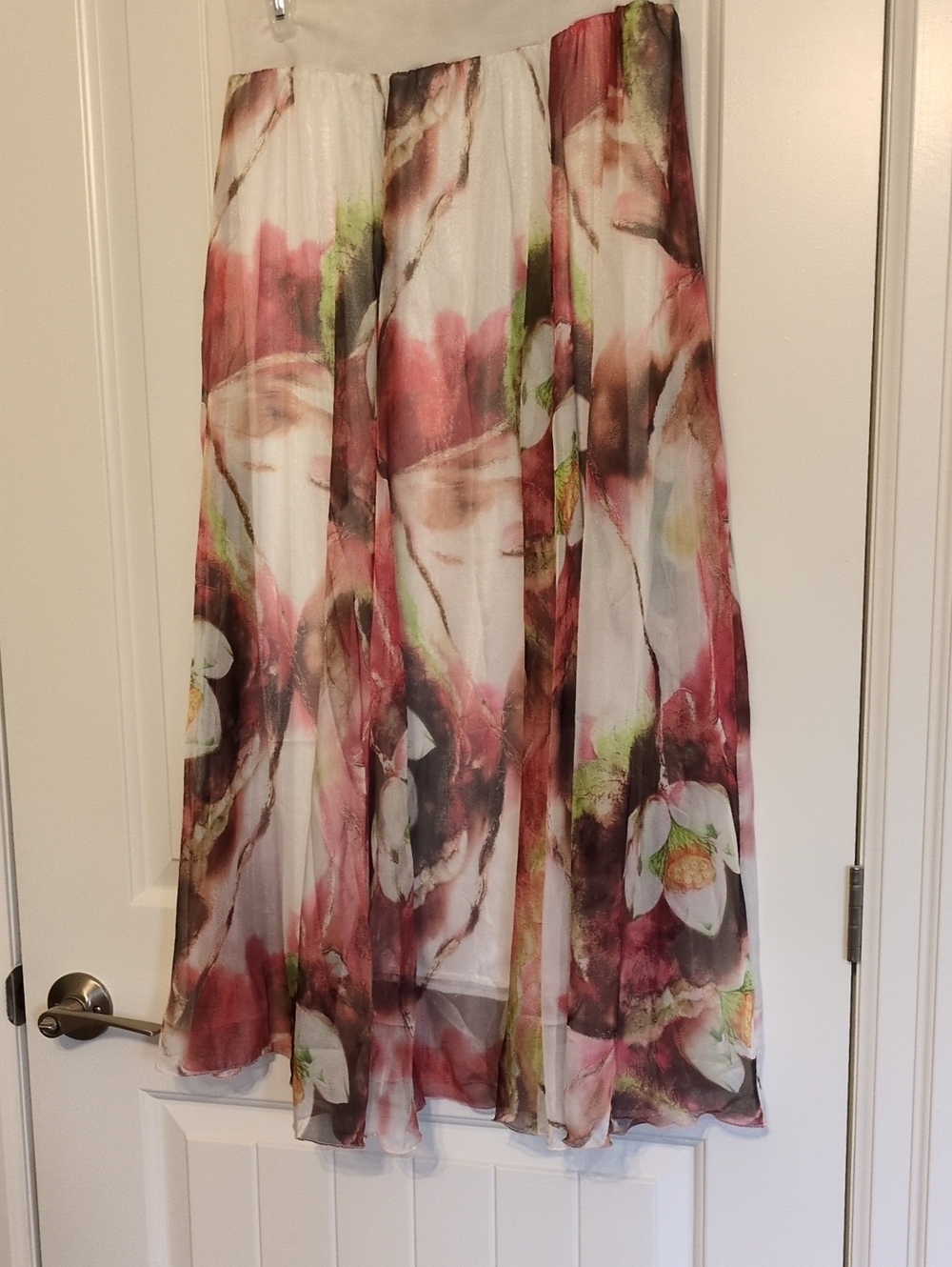 Floral Watercolor A-Line Maxi Skirt in White and Rose